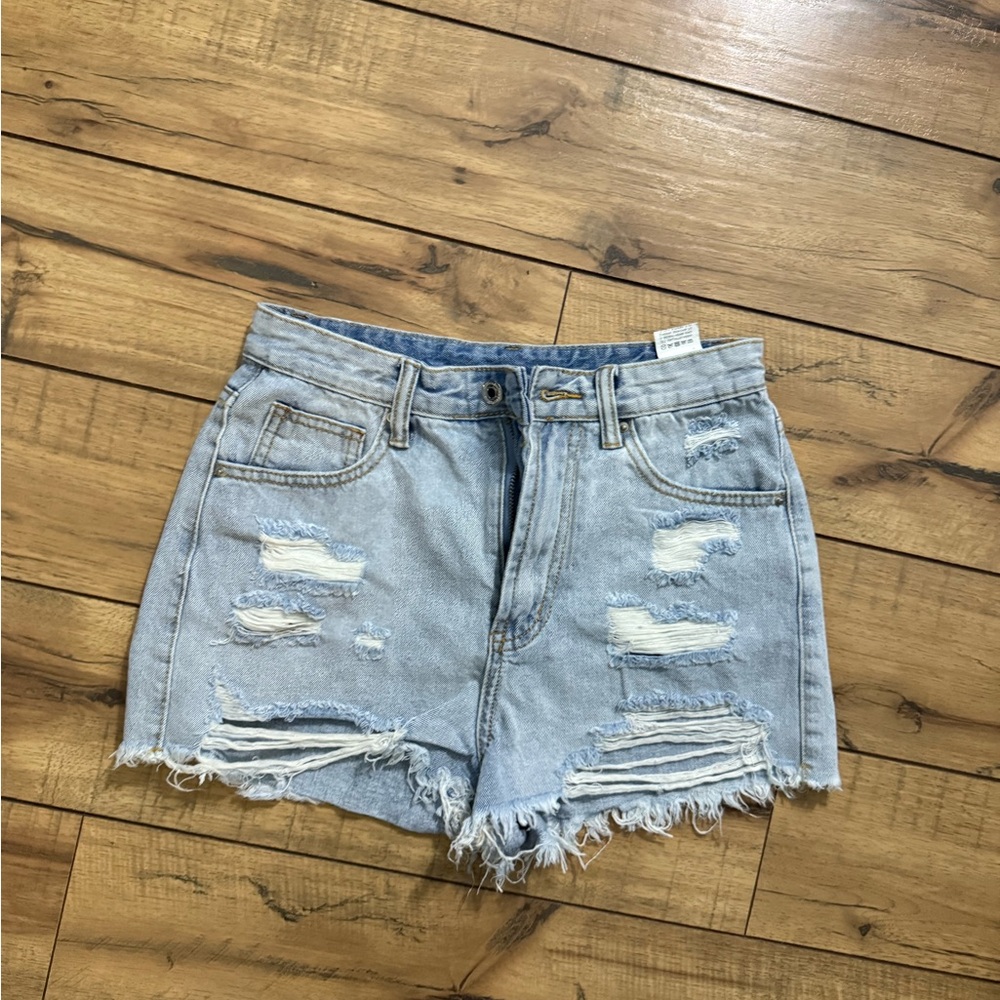 SHEIN Light Blue Ripped Jean Shorts